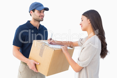 Happy delivery man with customer