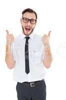 Geeky young man showing thumbs up