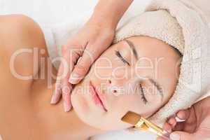 Attractive woman receiving massage at spa center