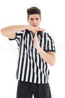 Stern referee showing time out sign