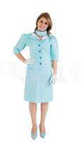 Portrait of a charming stewardess dressed in blue uniform