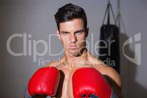 Portrait of a serious muscular boxer