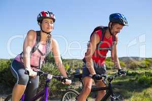 Active couple cycling in the countryside