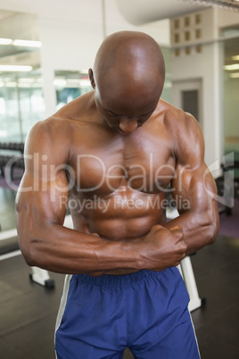 Shirtless muscular man flexing muscles