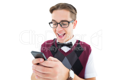 Geeky hipster sending a text