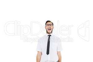 Geeky young businessman shouting loudly