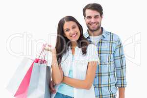 Attractive young couple with shopping bags