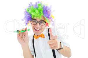 Geeky hipster in afro rainbow wig