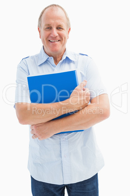 Happy mature student holding folder