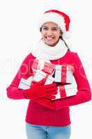 Beautiful festive woman holding gifts