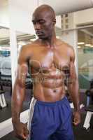Shirtless young muscular man in gym