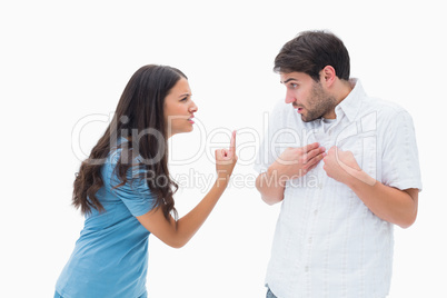 Angry brunette shouting at boyfriend