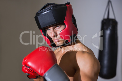 Male boxer in defensive stance