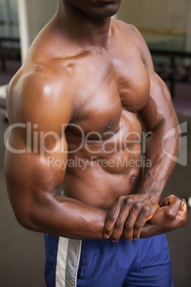 Shirtless muscular man in gym