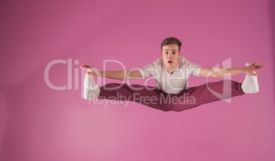 Cool break dancer mid air doing the splits