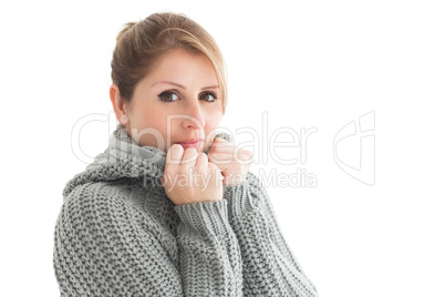 Close up portrait of woman in warm clothing