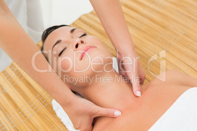 Peaceful brunette enjoying a neck massage