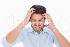 Stressed man looking at camera