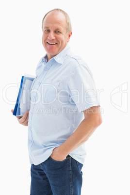 Happy mature student holding folder