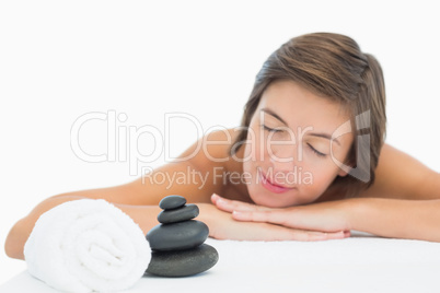 Close up of a beautiful young woman on massage table