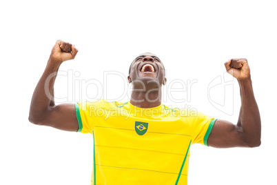 Excited brazilian football fan cheering