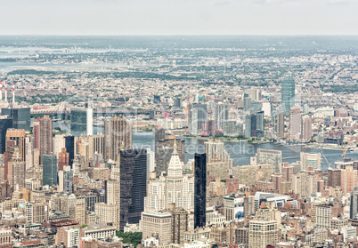 Manhattan skyline and buildings as seen from helicopter