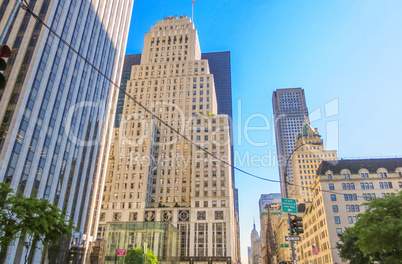 Tall buildings of Manhattan with sunset light