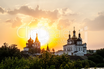 Sunset against Holy Trinity Monastery. Tyumen