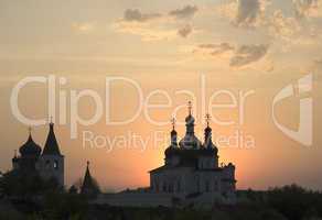 Sunset against Holy Trinity Monastery. Tyumen