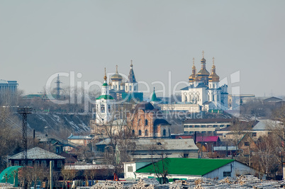 View on two churches. Tyumen. Russia