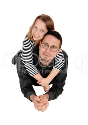 Daughter piggyback on dad.