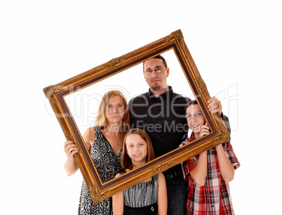 Family in picture frame.