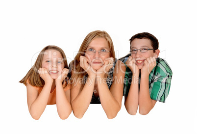 Family lying on floor.