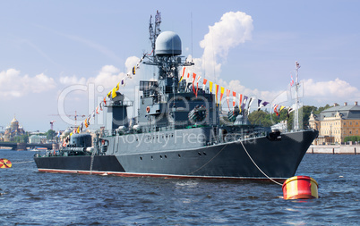 Military ship on Neva river, St. Petersburg