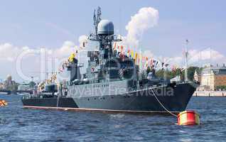 Military ship on Neva river, St. Petersburg