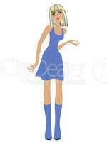 Fashionable blond women in short blue dress