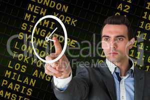 Composite image of handsome young businessman pointing
