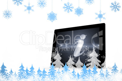 Composite image of snowflakes and fir trees