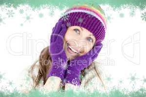 Composite image of glowing woman wearing gloves and cap