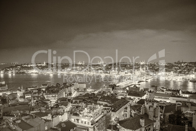 Istanbul, Turkey. Night aerial panorama from Galata Tower