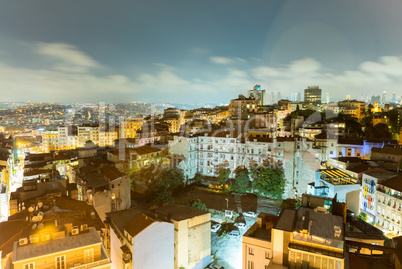 Istanbul, Turkey. Night aerial panorama from Galata Tower