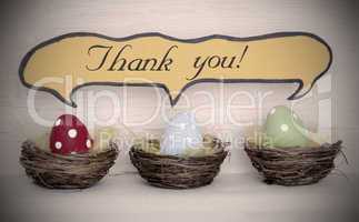 Spotlight To Three Colorful Easter Eggs With Comic Speech Balloon Thank You