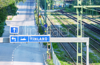 Ferry to Finland, street sign in Sweden