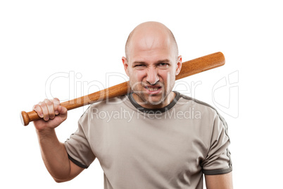 Angry man hand holding baseball sport bat