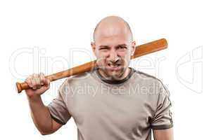 Angry man hand holding baseball sport bat