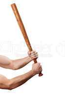 Angry man muscular hand holding baseball sport bat