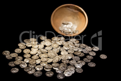 Treasure pot with ancient gold and silver coins money