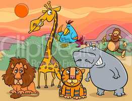 wild animals group cartoon illustration