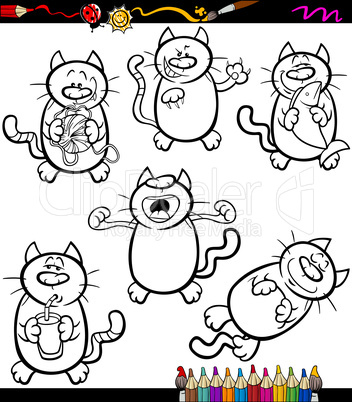 cats set cartoon coloring book