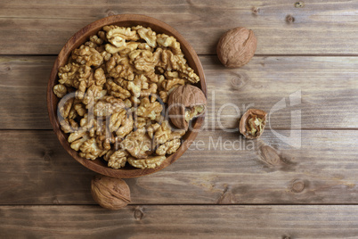 Walnuts in wooden bowl